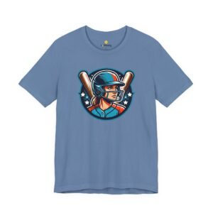 softball player graphic tee — retro female batter baseball t‑shirt
