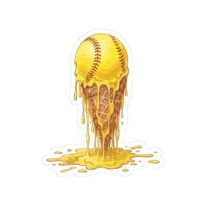 melting softball sticker – softball ice cream kiss cut design