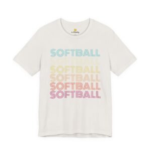 softball retro wave tee — pastel repeating softball graphic