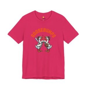 goosebumps graphic tee — softball playing geese fist bumping
