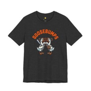 goosebumps graphic tee — softball playing geese fist bumping