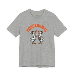 goosebumps graphic tee — softball playing geese fist bumping