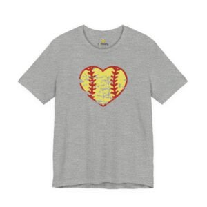 softball heart vintage graphic tee — cute yellow and red retro softball love t‑shirt