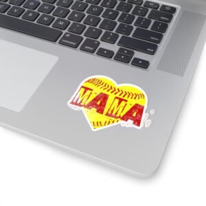mama softball heart sticker — vintage yellow softball mom sicker