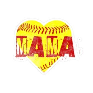 mama softball heart sticker — vintage yellow softball mom sicker