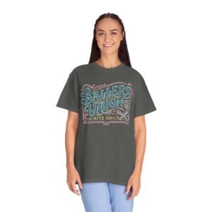 ballers union tee — 'ballers union hits daily' retro neon sign style design on comfort colors 1717 t‑shirt