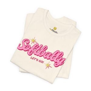 softbally “let’s go!” tee — bubble gum retro softball shirt
