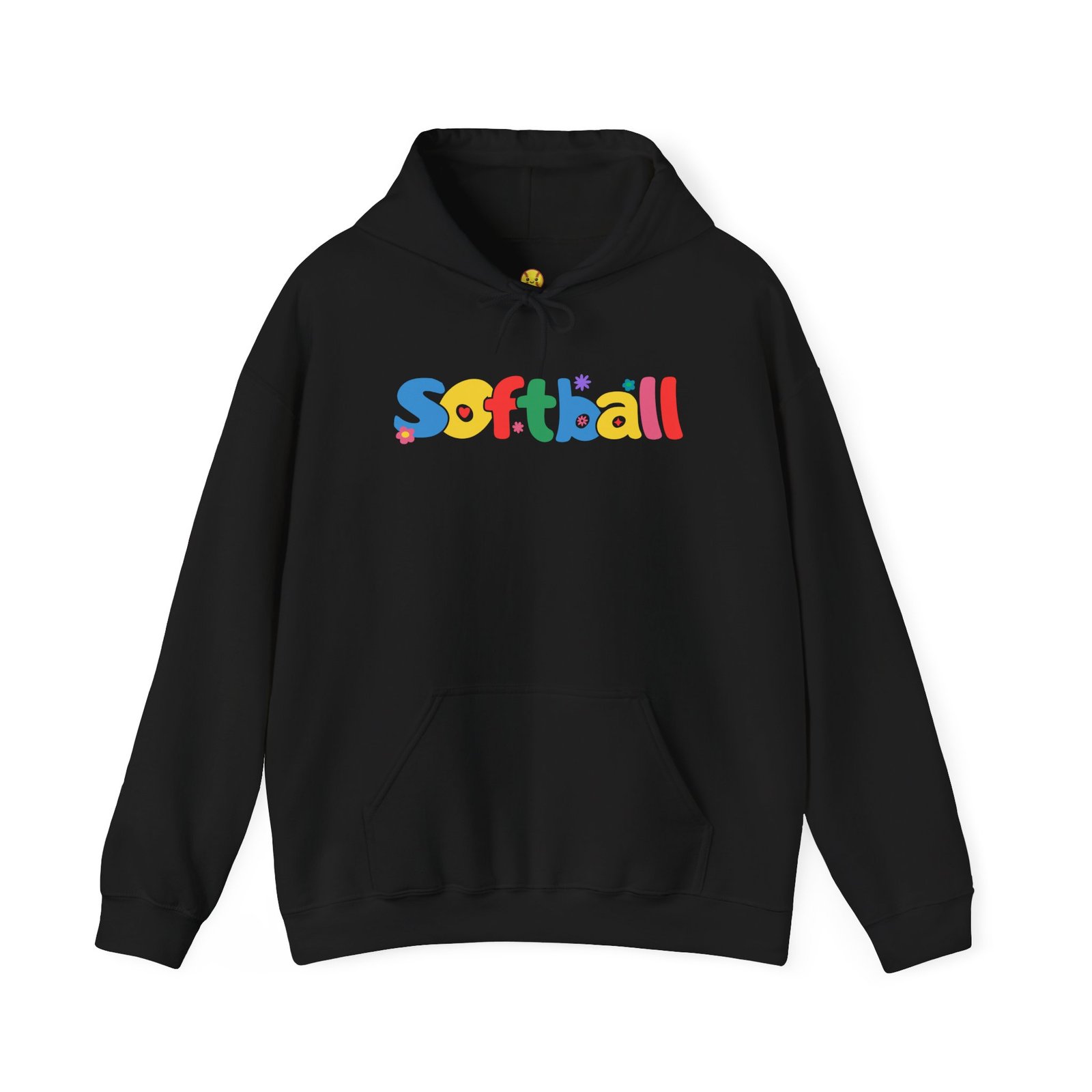 softball colorful hoody — playful retro lettering softball hooded sweatshirt