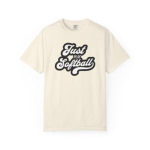 just play softball retro script t‑shirt on comfort colors 1717 tee