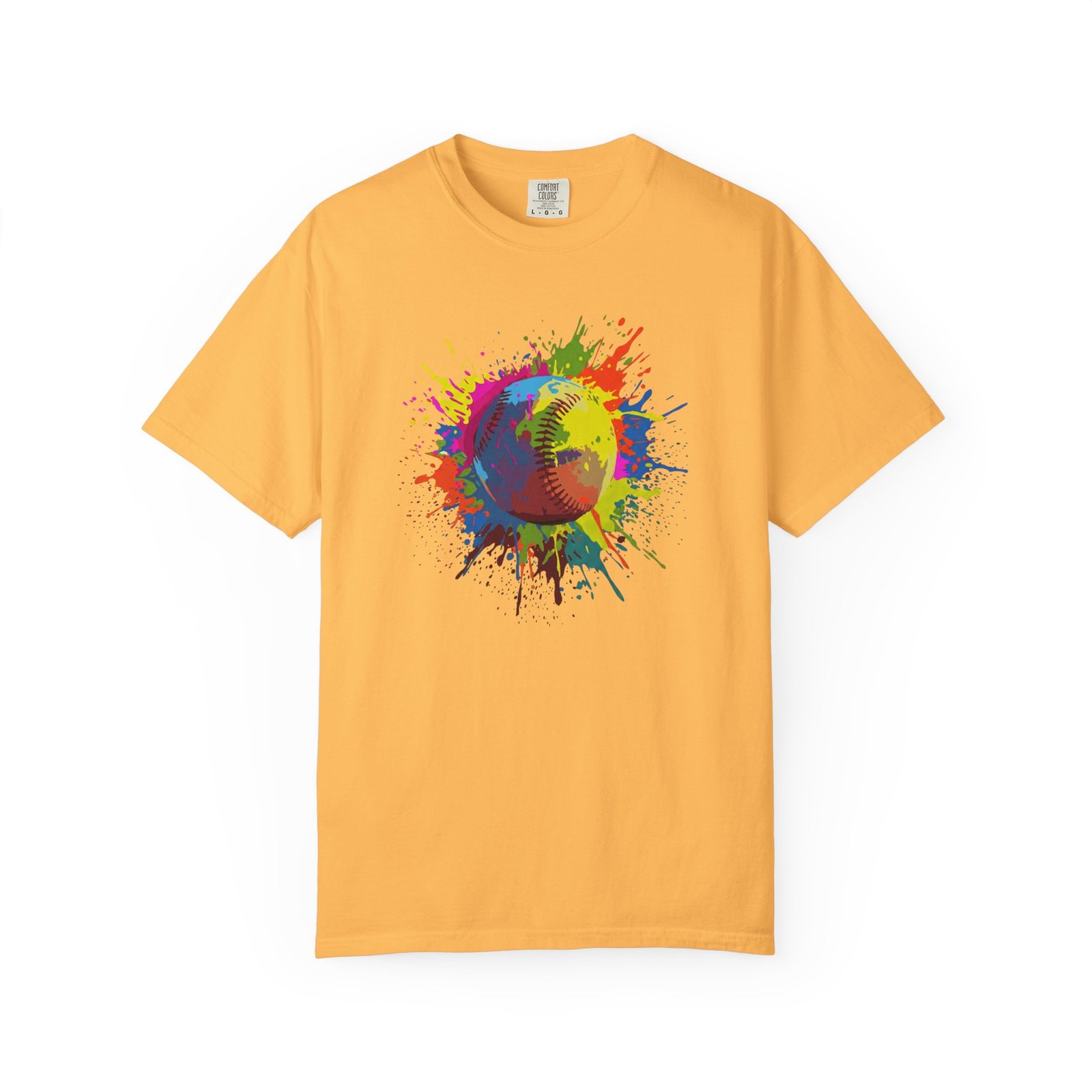 color splash softball tee — vibrant crewneck softball graphic on comfort colors 1717 shirt