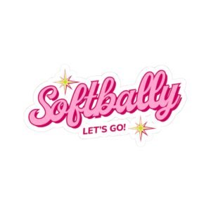softbally kiss cut sticker โ pink retro โsoftbally letโs go!โ laptop decal