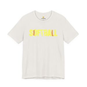 softball graphic tee — yellow stitch lettering in softball yellow tee shirt