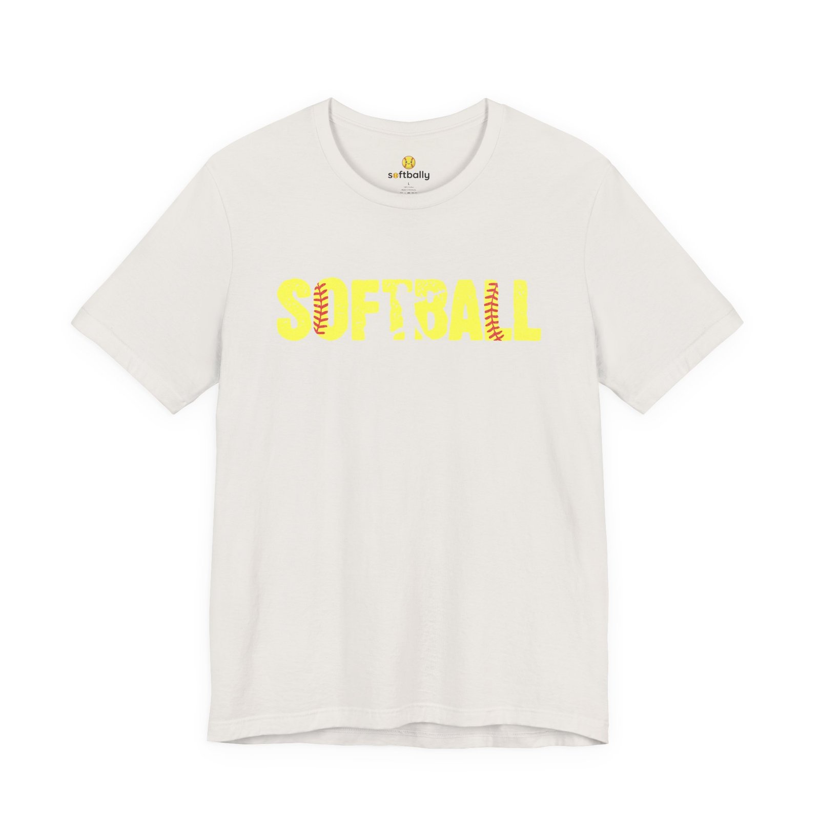 softball graphic tee — yellow stitch lettering in softball yellow tee shirt