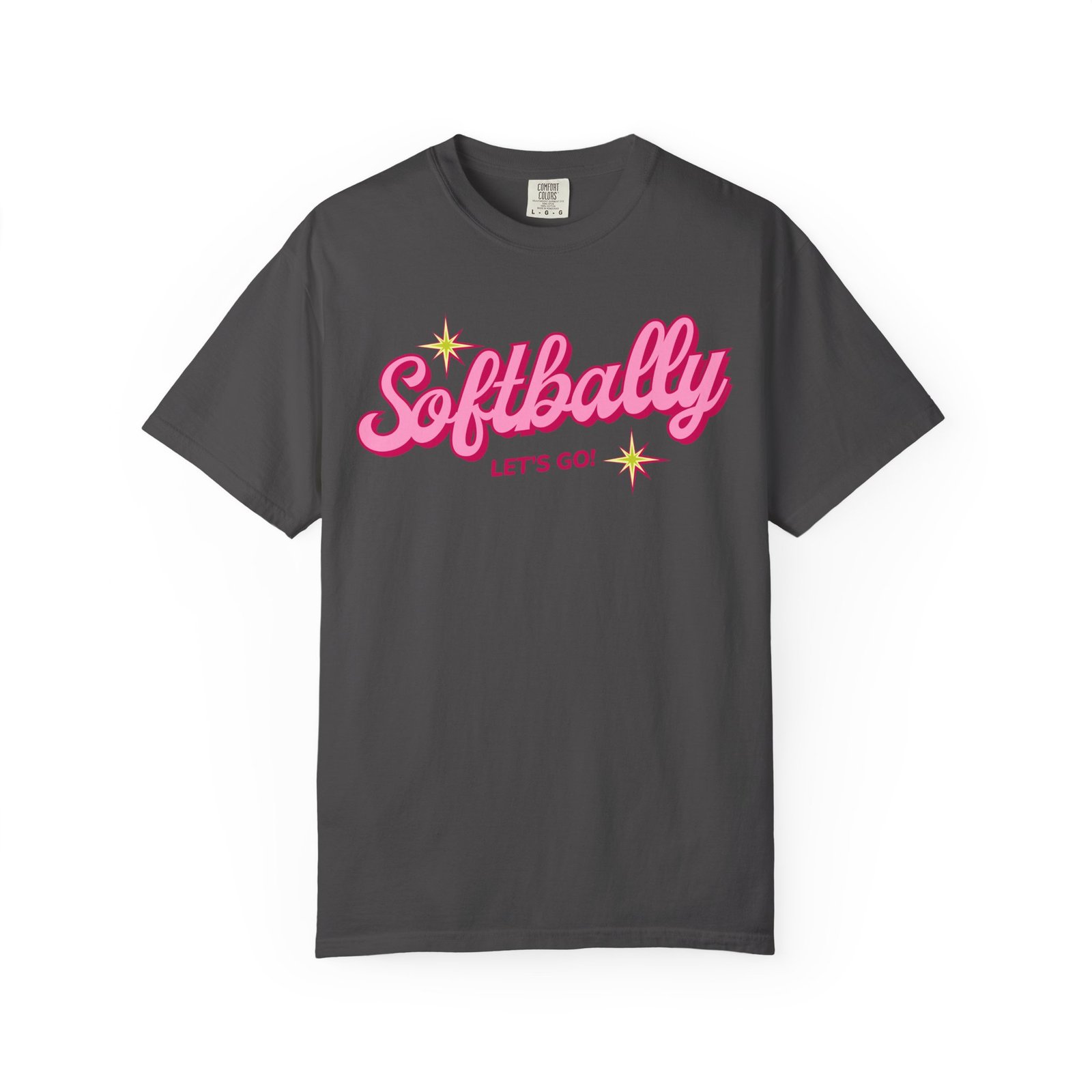 softbally “let’s go!” tee — bubble gum retro softball design on comfort colors 1717 t shirt