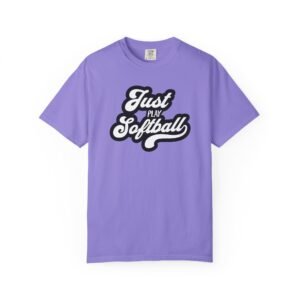 just play softball retro script t‑shirt on comfort colors 1717 tee