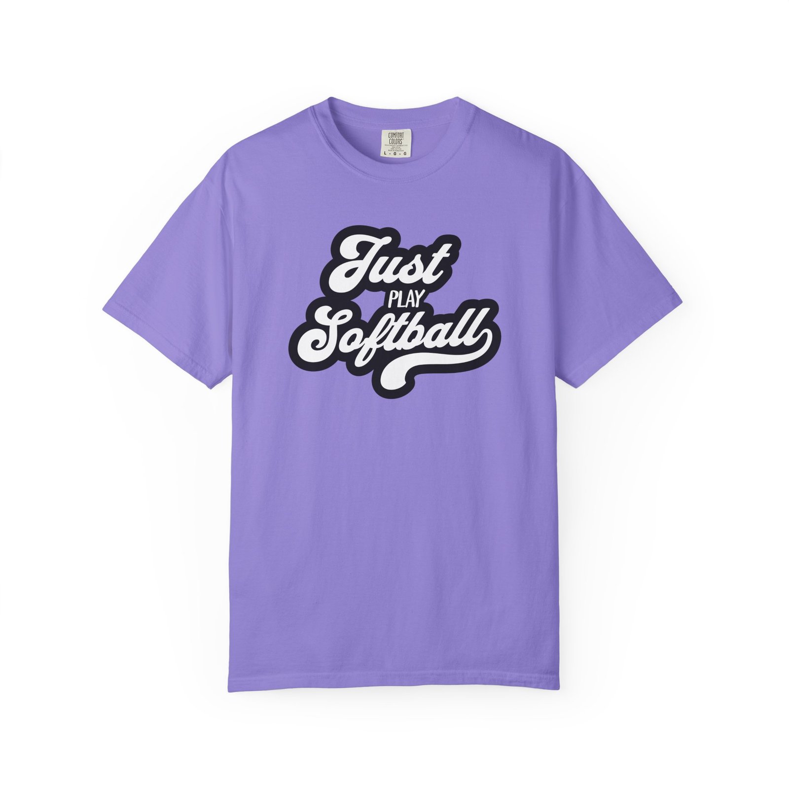 just play softball retro script t‑shirt on comfort colors 1717 tee