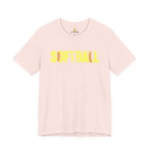 softball graphic tee — yellow stitch lettering in softball yellow tee shirt