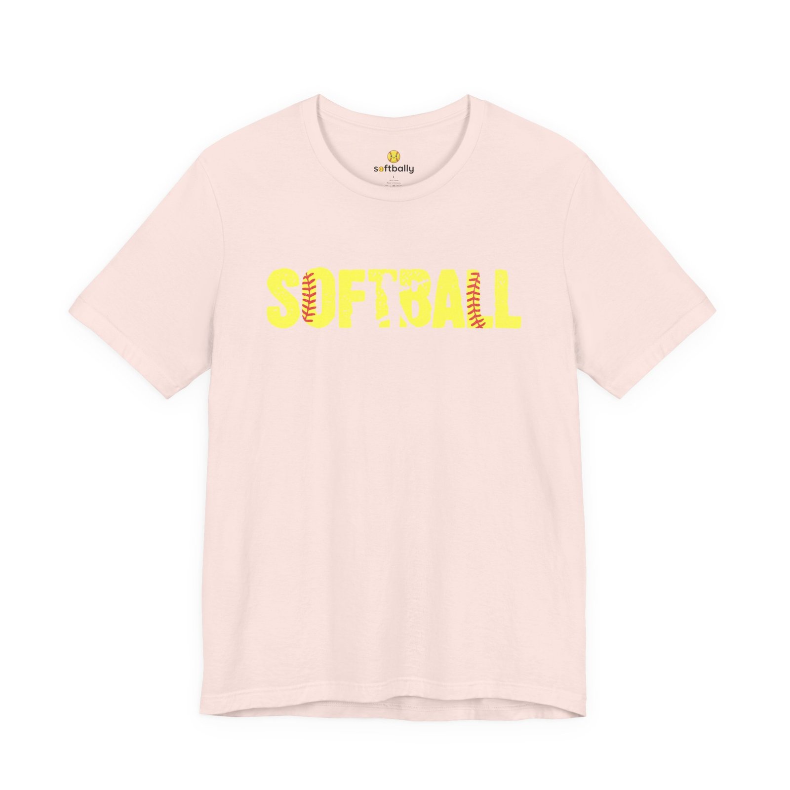 softball graphic tee — yellow stitch lettering in softball yellow tee shirt