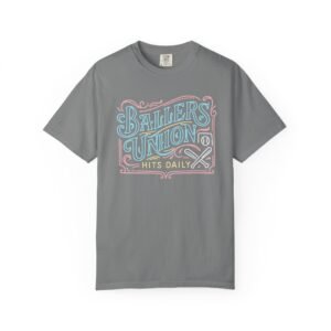 ballers union tee — 'ballers union hits daily' retro neon sign style design on comfort colors 1717 t‑shirt