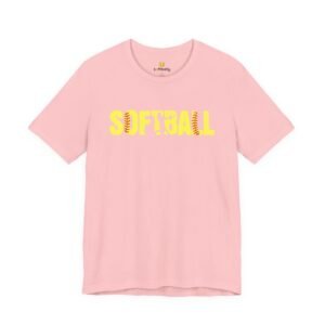 softball graphic tee — yellow stitch lettering in softball yellow tee shirt