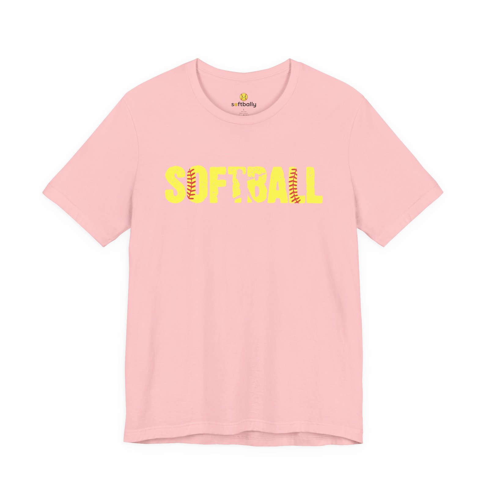 softball graphic tee — yellow stitch lettering in softball yellow tee shirt