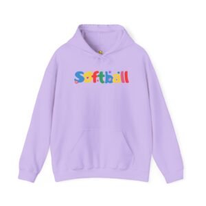 softball colorful hoody — playful retro lettering softball hooded sweatshirt