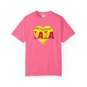 softball heart 'mama' tee — softball mom / mother shirt on comfort colors 1717 t shirt