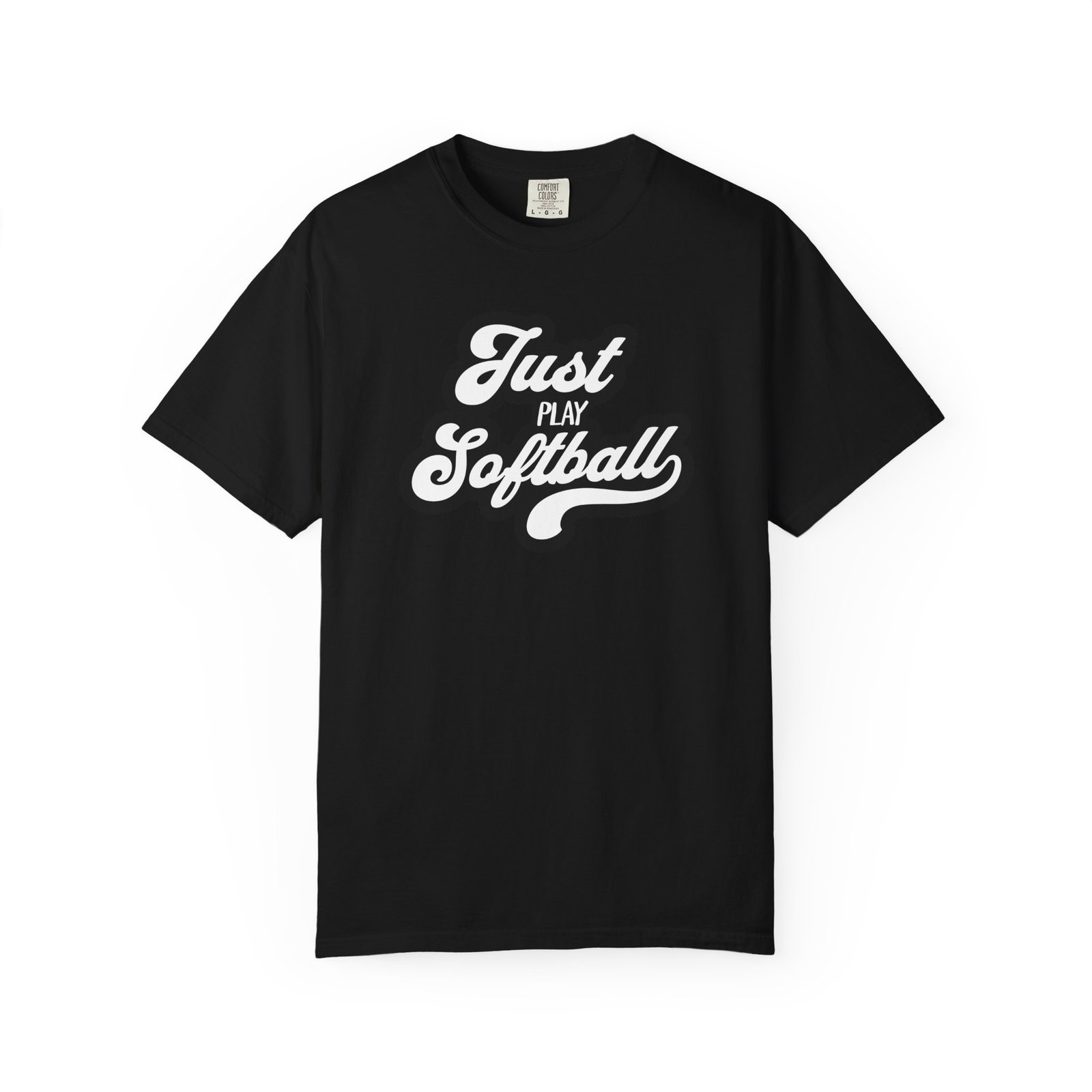 just play softball retro script t‑shirt on comfort colors 1717 tee