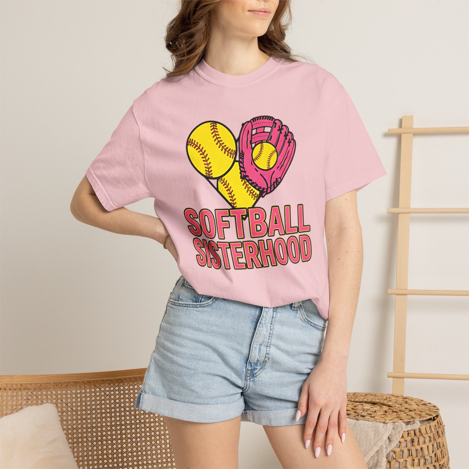 softball sisterhood tee — women’s softball graphic on comfort colors 1717 t shirt