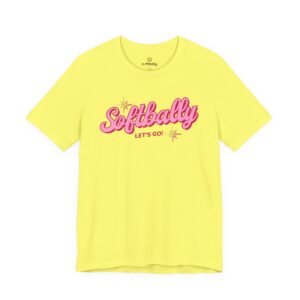softbally “let’s go!” tee — bubble gum retro softball shirt
