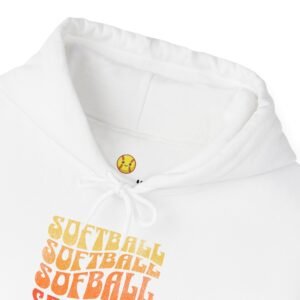 softball retro stack hoodie — vintage sunset gradient softball graphic hooded sweatshirt