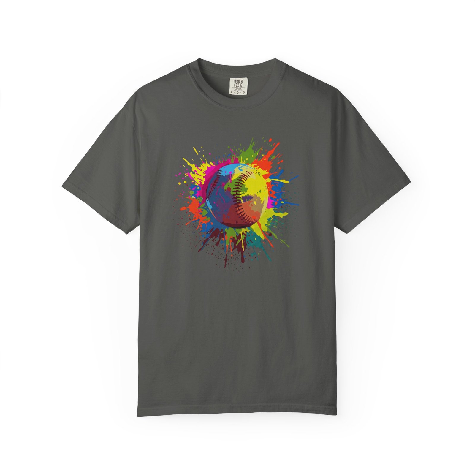 color splash softball tee — vibrant crewneck softball graphic on comfort colors 1717 shirt