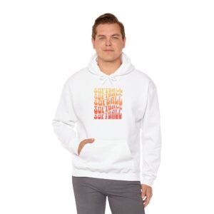 softball retro stack hoodie — vintage sunset gradient softball graphic hooded sweatshirt