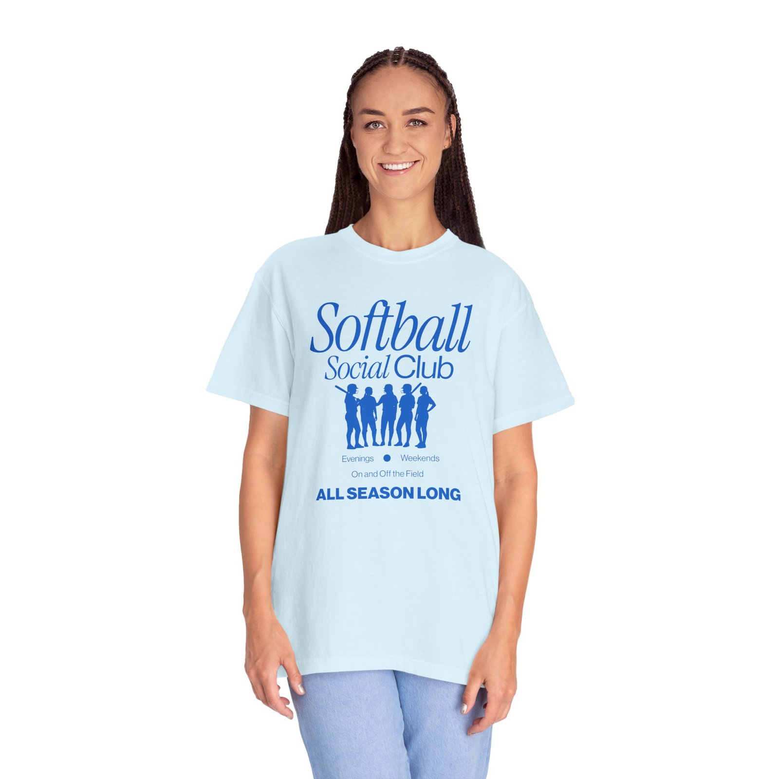 softball social club tee — all season long design on comfort colors 1717 t shirt