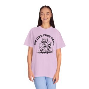 we like free bases softball raccoon graphic on comfort colors 1717 tee