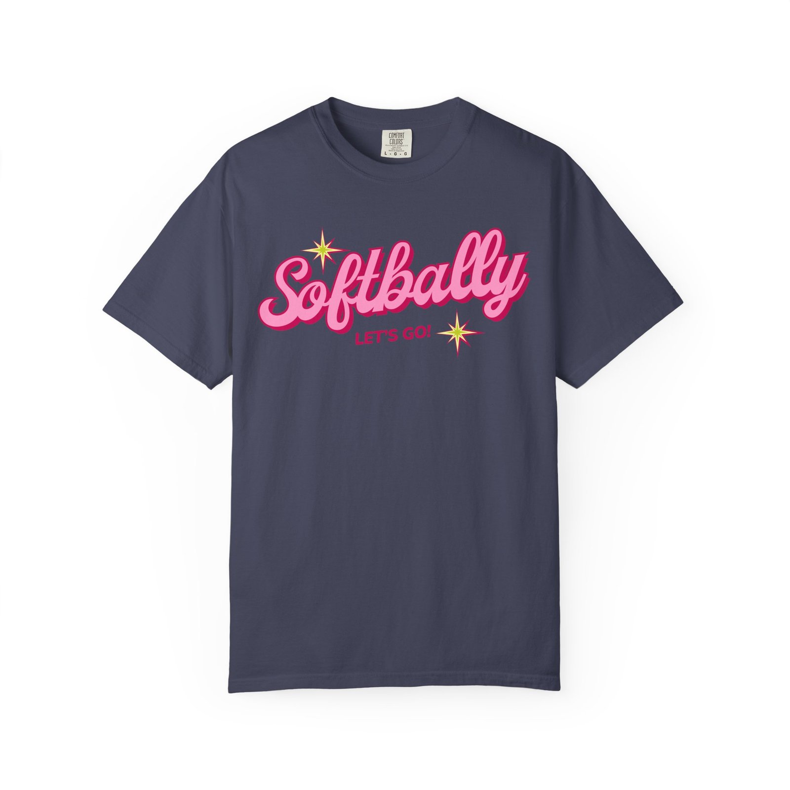 softbally “let’s go!” tee — bubble gum retro softball design on comfort colors 1717 t shirt