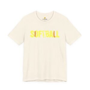 softball graphic tee — yellow stitch lettering in softball yellow tee shirt