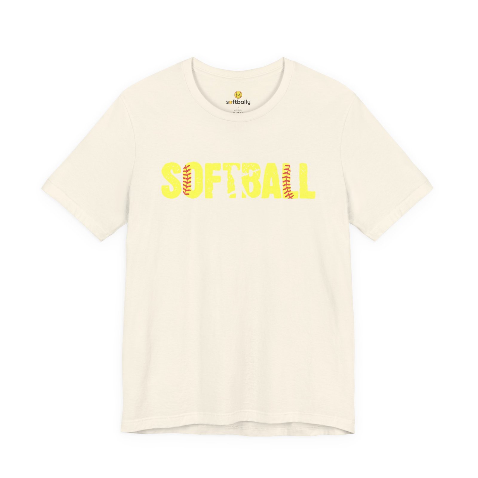 softball graphic tee — yellow stitch lettering in softball yellow tee shirt