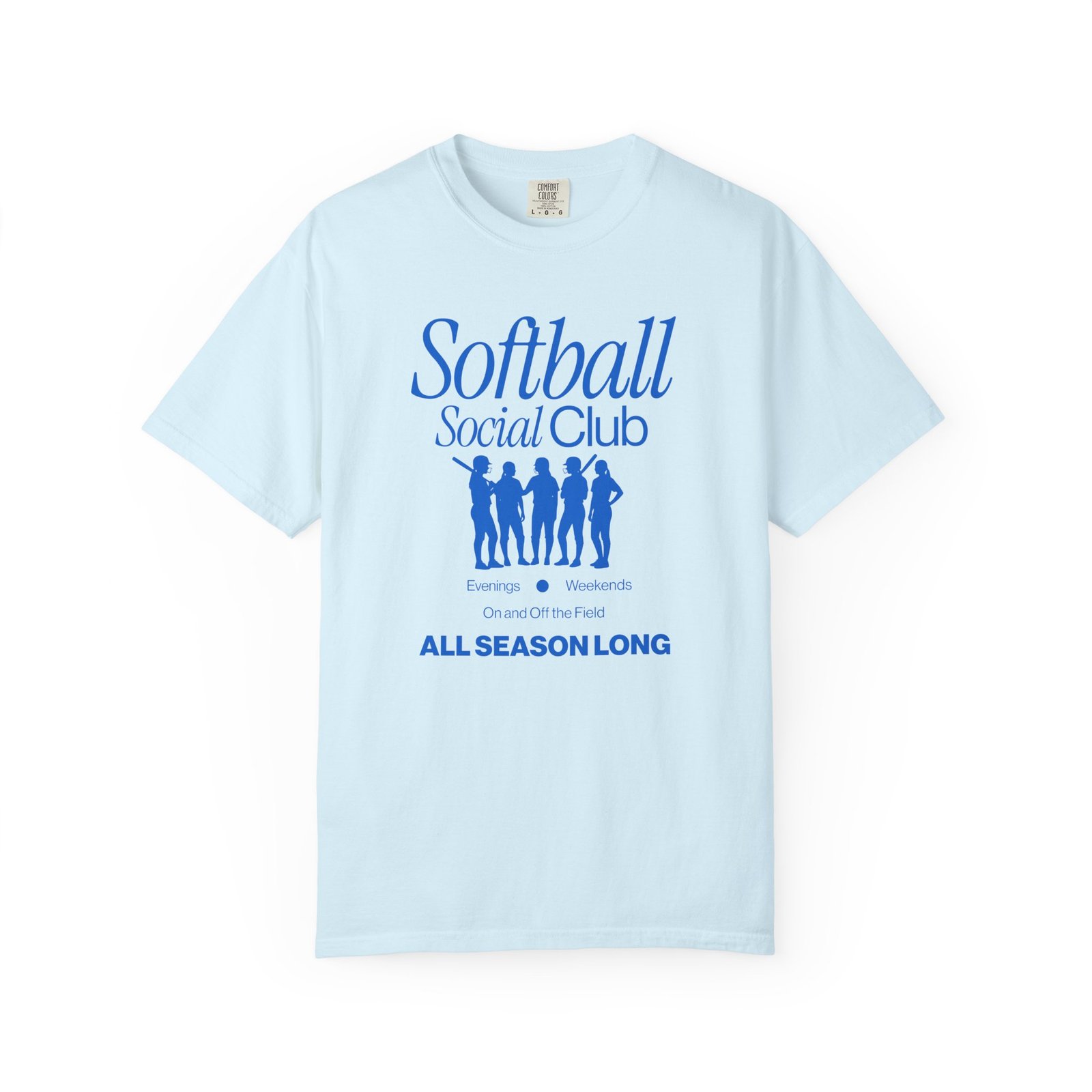 softball social club tee — all season long design on comfort colors 1717 t shirt