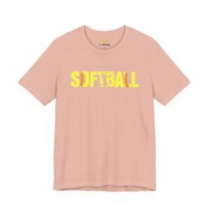 softball graphic tee — yellow stitch lettering in softball yellow tee shirt