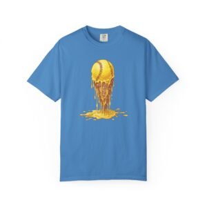 melting softball t‑shirt — dripping softball ice cream graphic on comfort colors 1717 tee