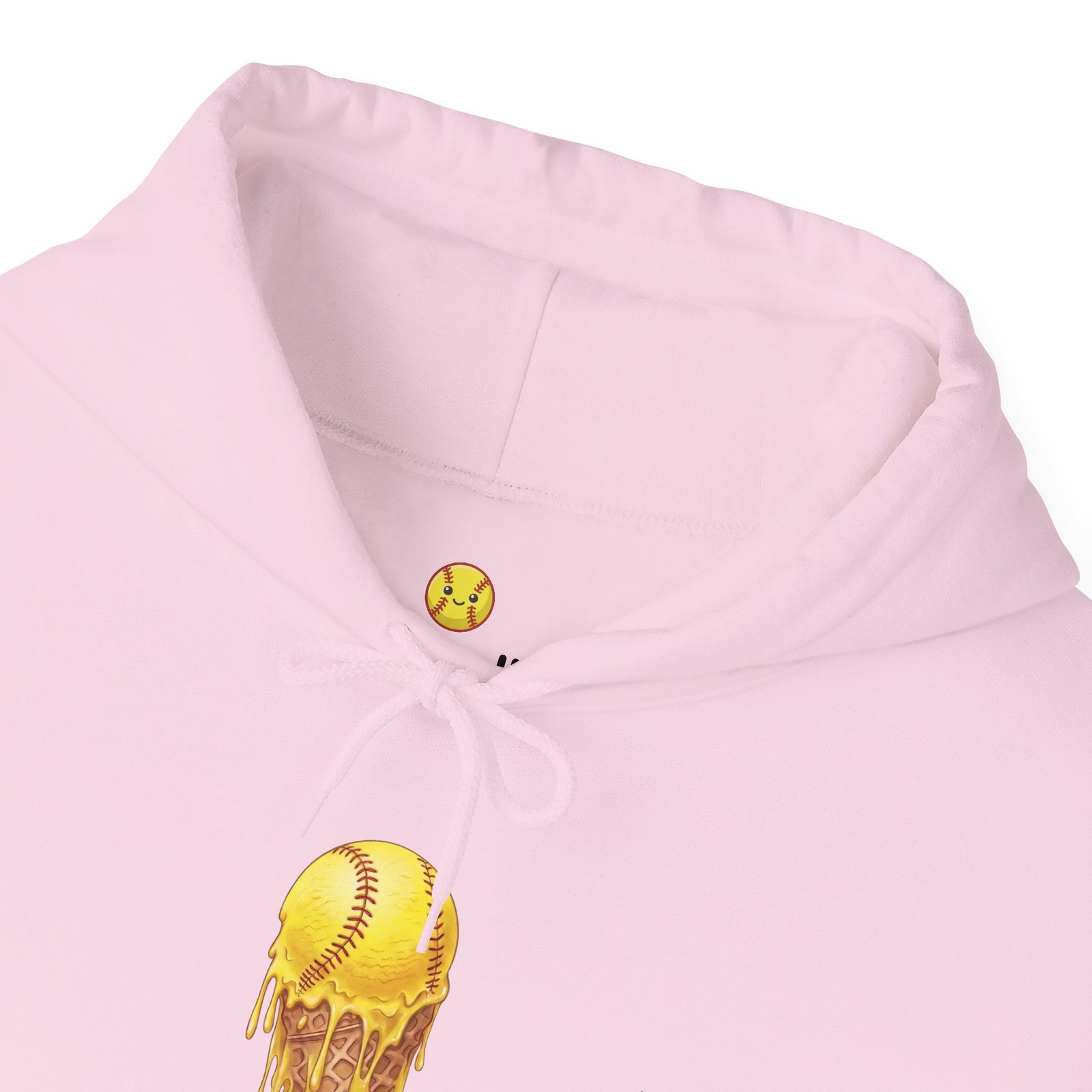 melting softball hoodie — dripping softball ice cream graphic hooded sweatshirt