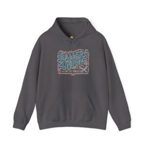 ballers union softball hoodie — 'ballers union hits daily' retro neon sign style hooded sweatshirt