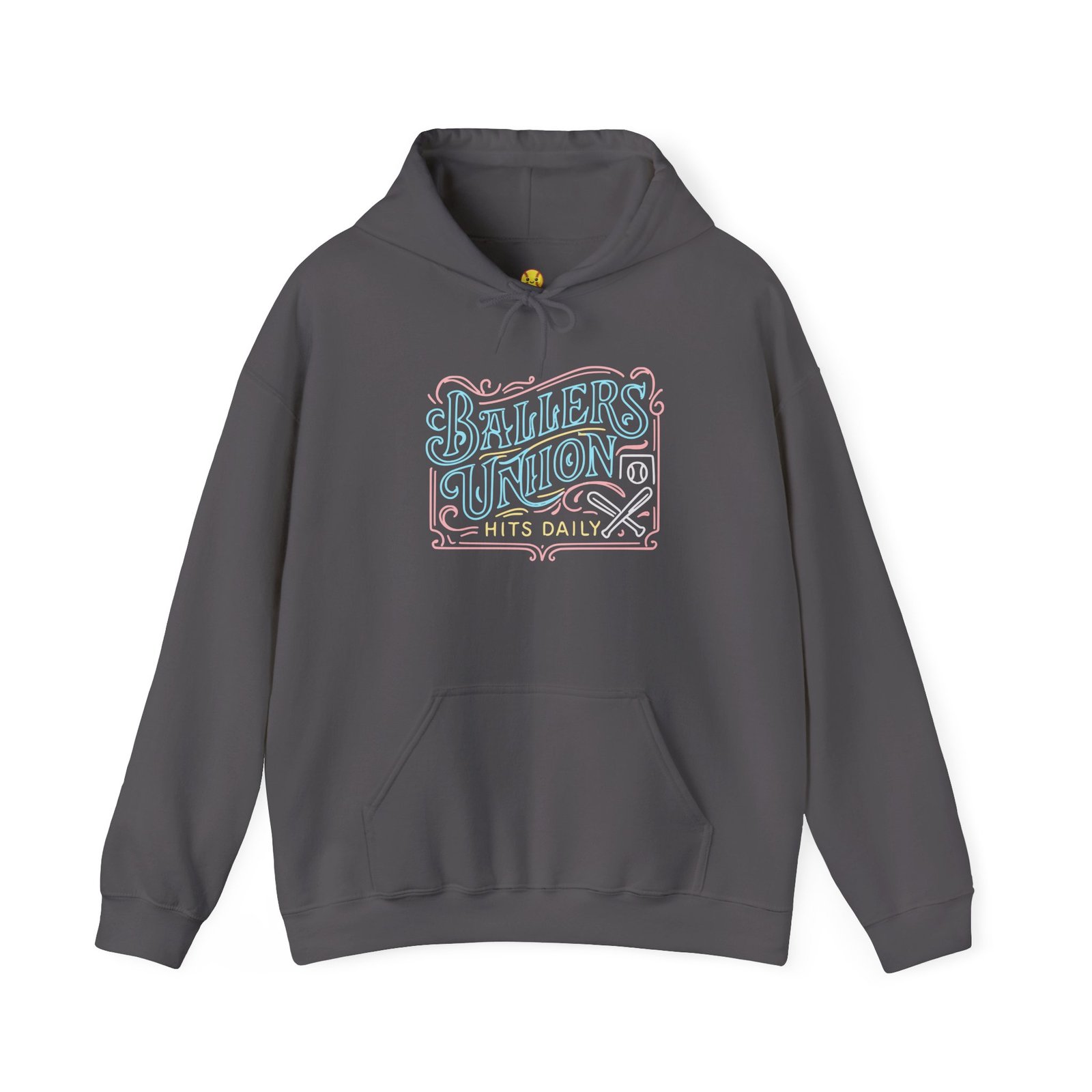 ballers union softball hoodie — 'ballers union hits daily' retro neon sign style hooded sweatshirt