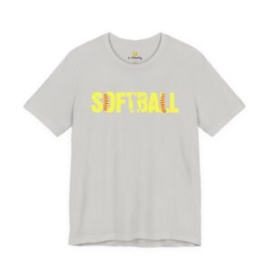 softball graphic tee — yellow stitch lettering in softball yellow tee shirt
