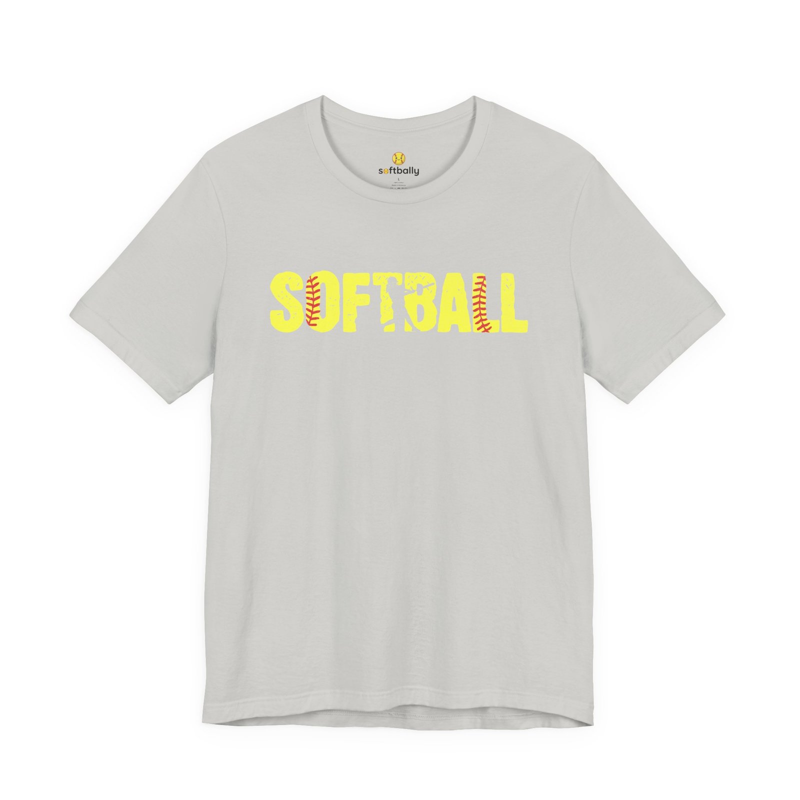 softball graphic tee — yellow stitch lettering in softball yellow tee shirt