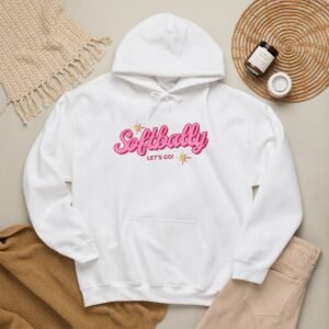 softbally “let’s go!” sweatshirt — bubble gum retro softball sweatshirt