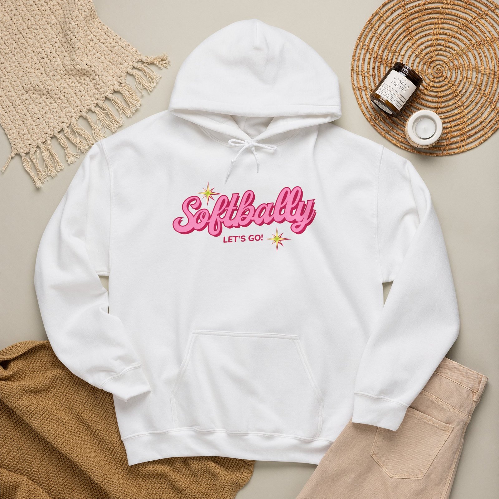 softbally “let’s go!” sweatshirt — bubble gum retro softball sweatshirt