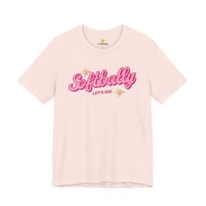 softbally “let’s go!” tee — bubble gum retro softball shirt