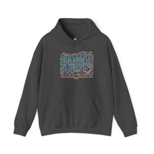 ballers union softball hoodie — 'ballers union hits daily' retro neon sign style hooded sweatshirt